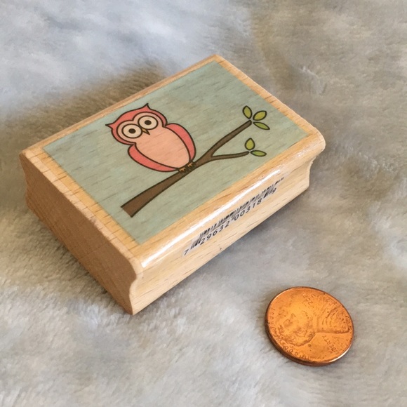 Owl On Tree Branch Rubber Art Stamp NWT wood rubber 2.25”x 1x1.50” - Picture 2 of 9